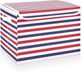 CaTaKu Large Fabric Storage Bins With LidsRed White Blue Stripe Storage Boxes With Handles for Organizing Clothes Collapsible Storage Cube Bins Baskets for Shelves