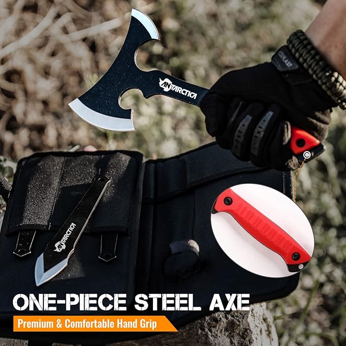 ANTARCTICA Throwing Axes and Knives Set - 3 Pack 11 Full Tang Stainless Steel Tomahawks and Throwing Knives Whetstone Tool Sharpener Well-Balanced for Beginners