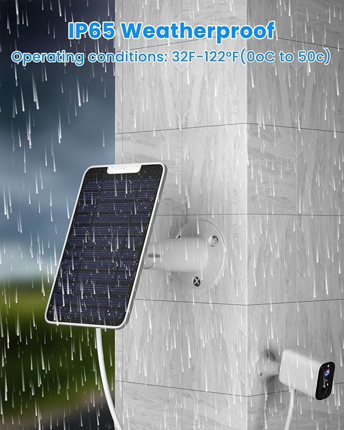 5W Solar Panel for Simplisafe Outdoor Camera Solar Panel Charger for SimpliSafe Outdoor Security Camera Wireless IP65 Waterproof 10ft Charging Cable with Secure Wall Mount &amp Screwdriver 2 Pac
