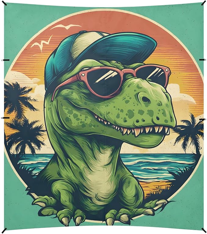 ALAZA Green Dinosaur Summer Beach Tent Sun Shelter Portable Canopy Sunshade for Outdoor Camping Picnics Backyard Fun 10x9 ft