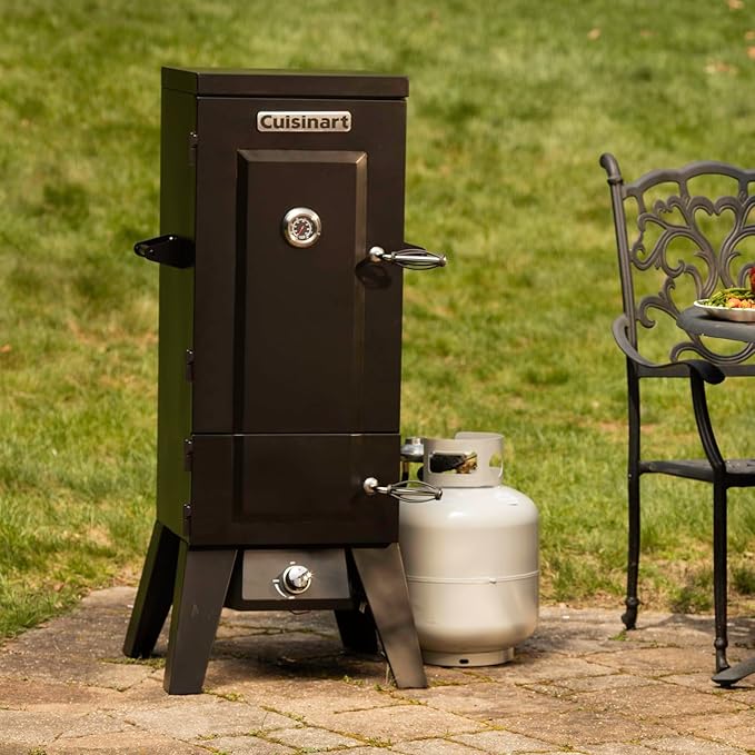Cuisinart 36” Vertical Propane Smoker 4 Removable Racks Spacious BBQ Smoker with Wood and Water Trays 15000 BTU Heat for Smoked Meat Brisket Jerky Fish Perfect for Tailgates Backyard Camping