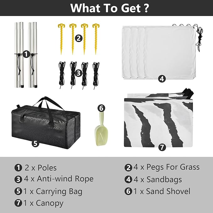 ALAZA Black &amp White Tiger Beach Tent Sun Shelter UPF50+ Protection Beach Shade Canopy w/ 4 Sandbags for Outdoor Camping Fishing Backyard Fun Picnic 10x9 ft