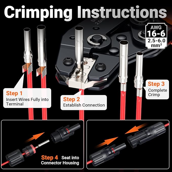 Preciva Solar Crimper Tool Kit 10 Pairs MC4 Connectors &amp 2 Wrench 1 Ratcheting Crimper for 16-6 AWG (2.5-6mm²) Cable Waterproof PV Connector Assembly Kit with Carry Case for Solar Installation