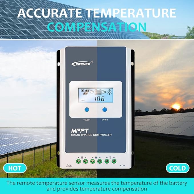 EPEVER 40A Solar Charge Controller MPPT Solar Panel Charge Controller 12V / 24V Auto Working Max PV 100V Solar Charge Battery Regulator with LCD Display for Gel Flooded Sealed Lithium Batteries