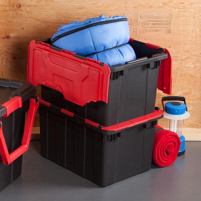 Sterilite 6-Pack 12 Gallon Hinged Lid Industrial Tote Heavy-Duty Plastic Organizer - Stackable Multipurpose Home Storage Bins with Contoured Handles for Garage Basement or Attic Organization