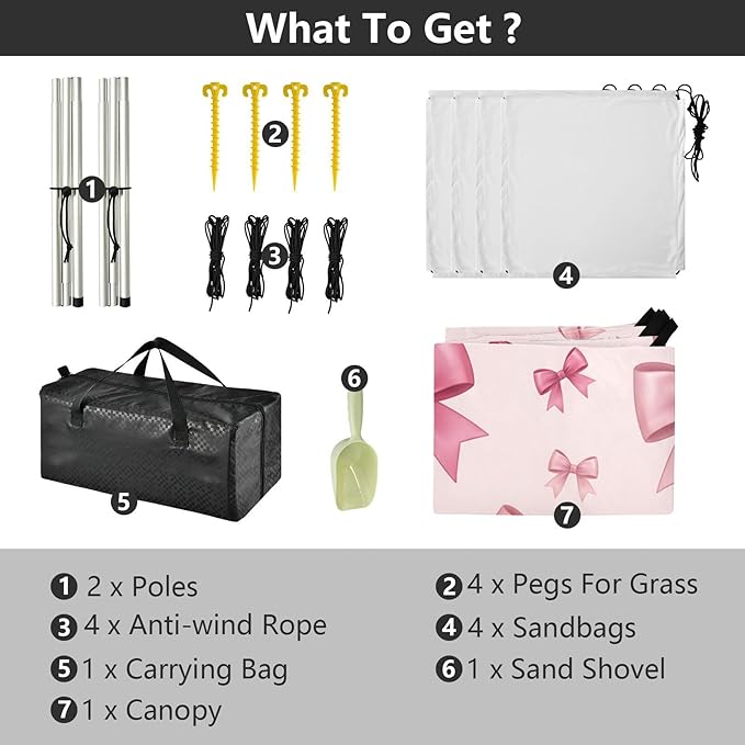 xigua Bow Beach Tent Sun Shelter with Carrying Bag - Silver Coated Oxford Fabric Beach Canopy for Beach Camping Fishing - Includes Windproof Ropes Sandbags &amp Stakes
