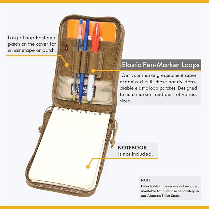 Tactical 4x6 Notepad Cover System Zippered with 4 Pleated Pen/Marker Slots | Fits Notepad 4x6 in Size