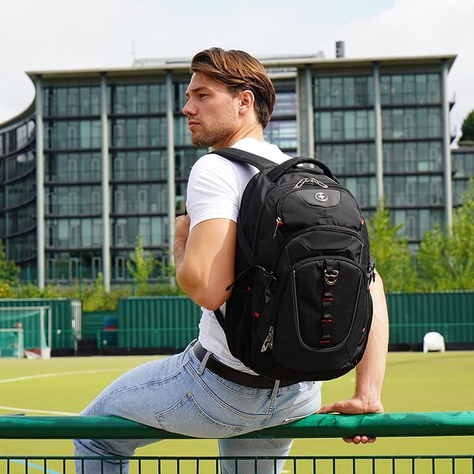Swissdigital Design Laptop Backpack with USB Charging Port Travel Backpack Fits 15.6 inches Computer 31L College School Backpack for Men Black | SD803-01