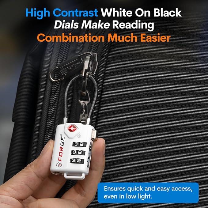 TSA Approved Cable Luggage Locks Re-settable Combination with Alloy Body (White 4 Locks)
