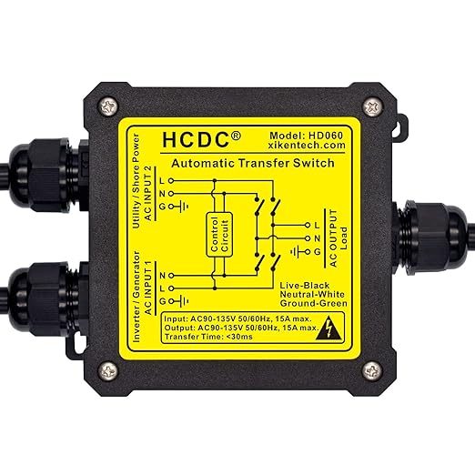 AC120V 15Amp Automatic Transfer Switch ATS Auto Transfer Switch (Core Wires + NEMA 5-15P)