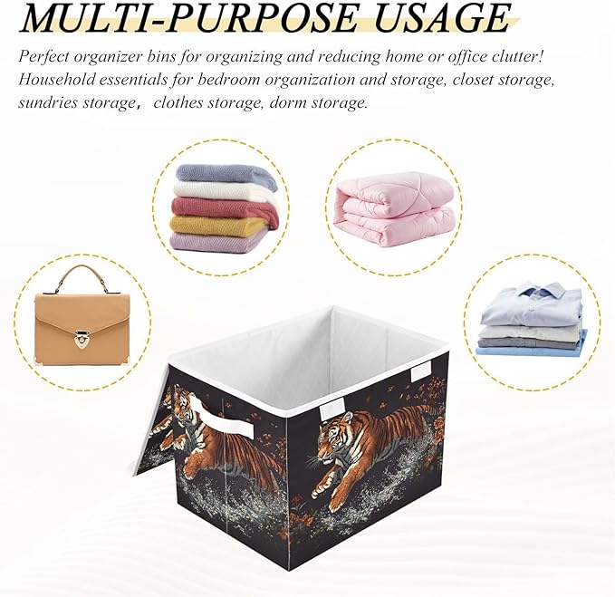 AIXIWAWA Lidded Storage Cube (Floral Animal) Fabric Foldable Closet Bins with Flip Lid and Handles Organizer Basket Container 16.5 x 12.6 x 11.8 IN