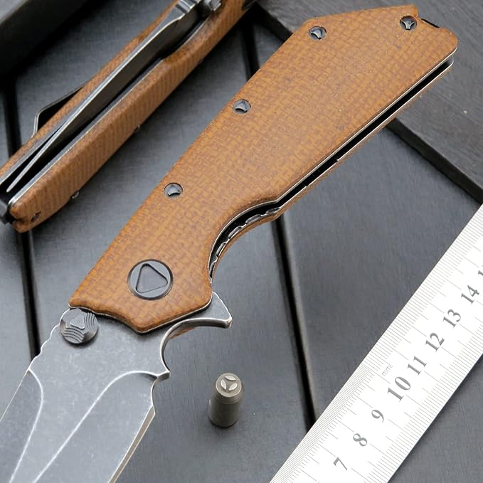 Eafengrow EF335 Folding Knives D2 Blade and Micarta Handle5 inch Closed EDC Pocket Folding Knife with Clip (Micarta Brown)