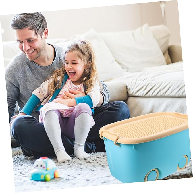 Kisangel Toy Storage Container with Wheels Boy Girl's Toy Organizer Sundries Storage Box for Boys and Girls Design Easy to Move Versatile Use Playroom Nursery