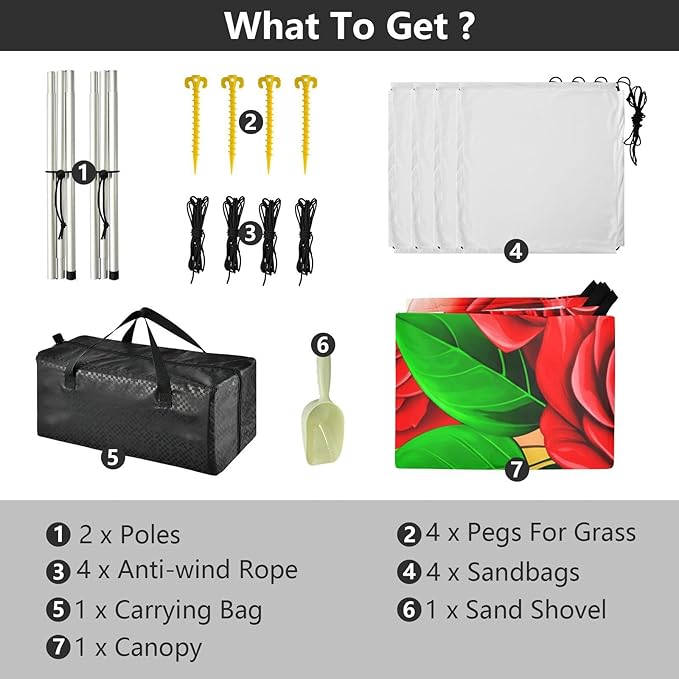 Beach Canopy with Windproof Ropes &amp Sandbags Beach Tent Sun Shade Sun Shelter for Camping Trips Fishing Backyard Fun or Picnics Red Roses