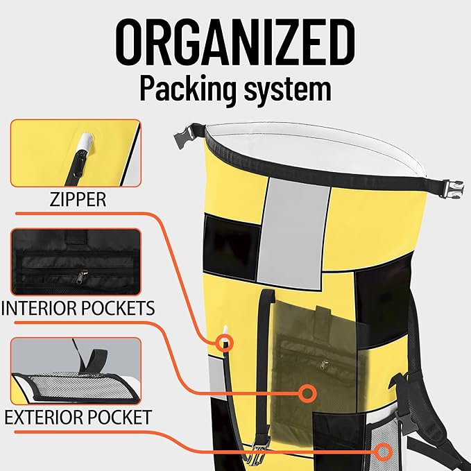 Waterproof Dry Bag Heavy Duty Marine Dry Bags for Kayaking Hiking Yellow Black Backpack Roll-Top Closure Bag - Backpack Waterproof Phone Case 35L/55L/85L