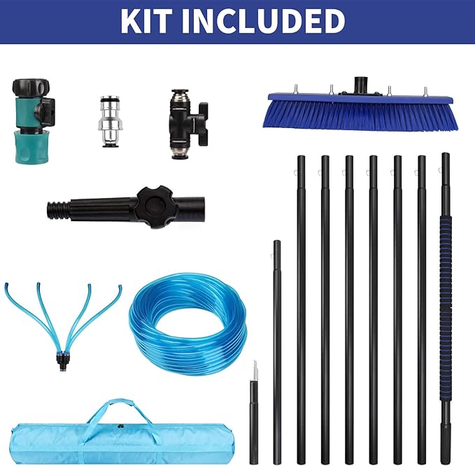 Water Fed Pole Kit 40 FT Length Adjustable Solar Panel Window Cleaning Brush and Pole 4-40ft Aluminium Pole Window Washing Kit for Cleaning Windows Solar Panels and Roof