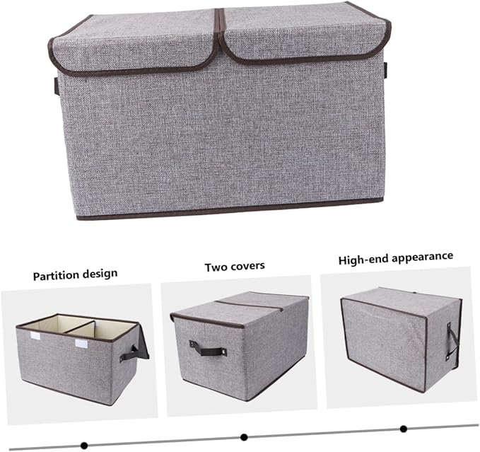 Foldable Storage Bin Double Lids Cotton Linen Organizer for Home Office Nursery Capacity Storage Box Handles for Toys Clothes