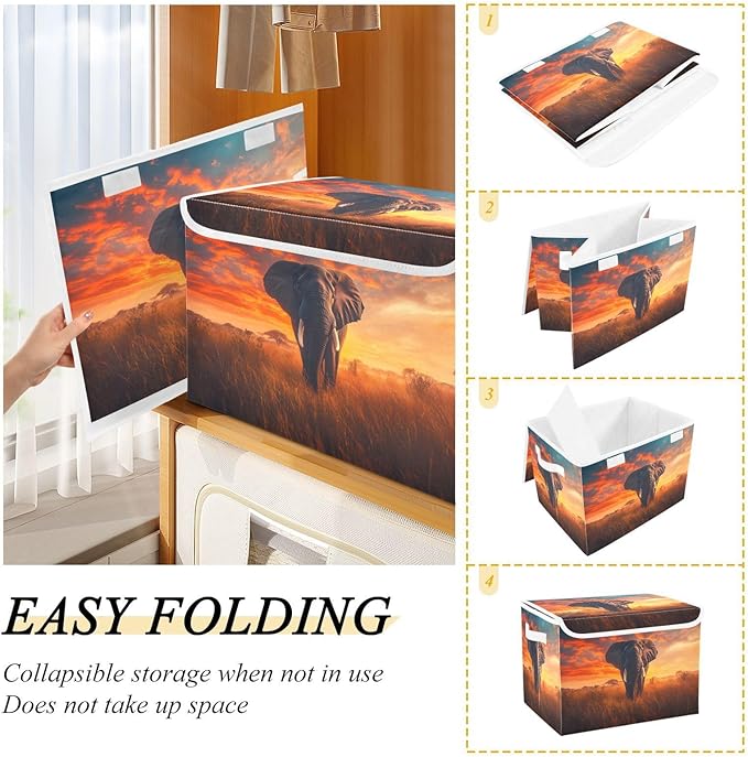 Storage Cube with Lid Elephant Elephant Print 16.5×12.6×11.8 IN Collapsible Large Capacity Foldable Storage Basket Bin Organizer