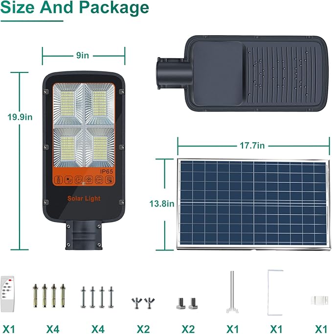 Gebosun 300W LED Solar Street Lights Outdoor 60000LM 6000K Waterproof Outdoor Solar Flood Light Dusk to Dawn Security Yard Light with Remote Control Solar Garden Lamp for Pathway Driveway