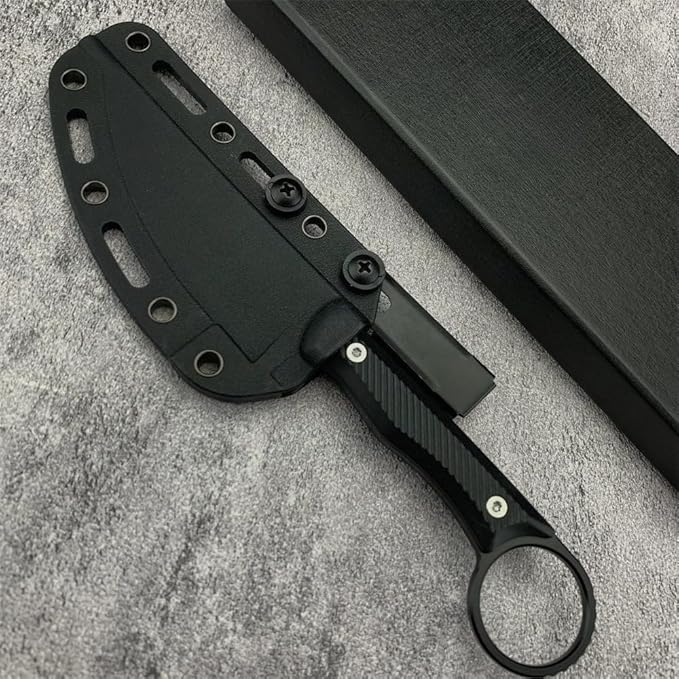 7.8 Outdoor Fixed Blade Knife Full Tang 8Cr13Mov Blade Non-Slip Handle with Grip Ring Kydex Sheath and Clip Compact EDC Camping Cutting Tools Men's Gift
