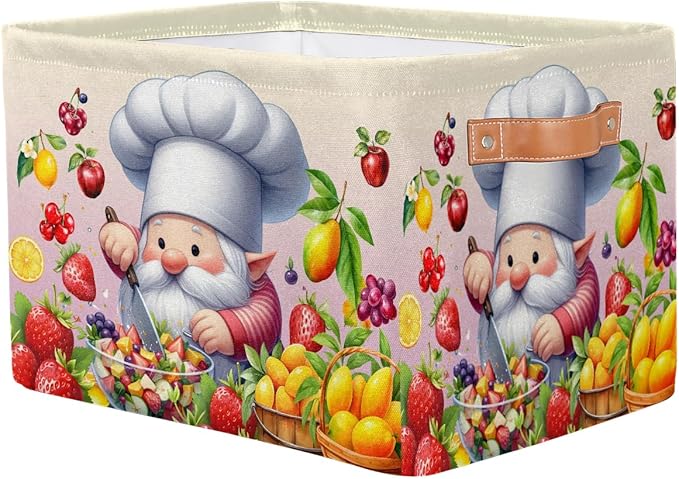 Pardick Cute Gnome Friut Basket Storage Bins Large Fabric Toys Storage Cube Box with Handles Collapsible Closet Shelf Cloth Organizer Basket for Nursery Bedroom Bathroom Holiday Gift