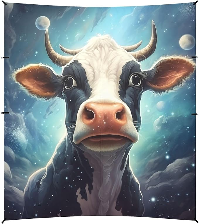 ALAZA Cow Portrait Cartoon Space Beach Tent Sun Shelter Portable Canopy Sunshade for Outdoor Camping Picnics Backyard Fun 10x9 ft