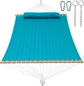 GAFETE Hammock 2 Person Quilted Fabric Hammocks for Outside Double 12ft Hammocks with Spreader Bar Large Removable Pillow Storage Bag Carabiners Max 475 lbs Capacity (Canyon Creek Aqua)