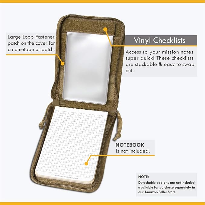 Tactical 4x6 Notepad Cover System Zippered with 4 Pleated Pen/Marker Slots | Fits Notepad 4x6 in Size