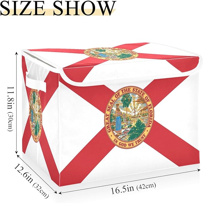 Florida State Polyester Flag Fl Red Storage Container with Lid Collapsible Box Organizer Boxes for Storage for Dorm Room