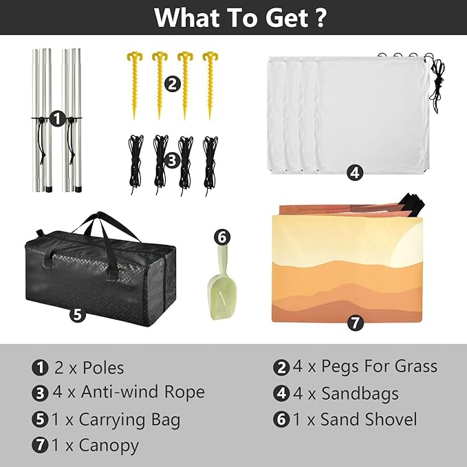 xigua Sunset Beach Tent Sun Shelter with Carrying Bag - Silver Coated Oxford Fabric Beach Canopy for Beach Camping Fishing - Includes Windproof Ropes Sandbags &amp Stakes