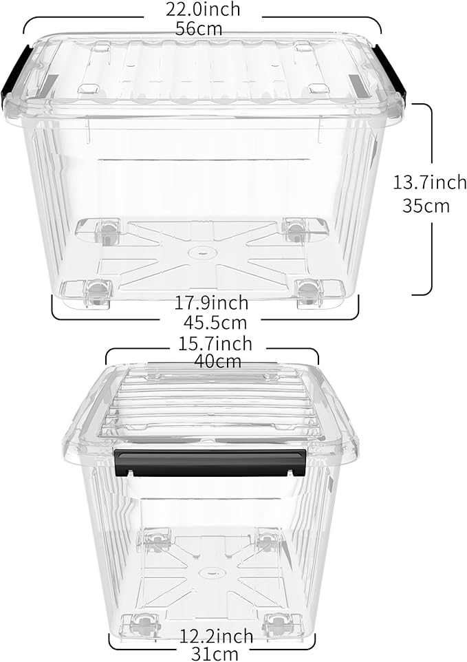 Cetomo Lidded Storage Bin Stackable Storage Box Organizing Container with Lid and Snap Lock Durable Plastic Clear 60 quart Pack of 6