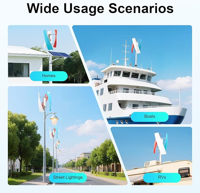 12V Wind Turbine 400W Wind Power Generator Kit with Electromagnetism Controller 3 Vertical Fiberglass Blades Wind Turbine Generator 3-Phase Ac Permanent Magnet Generator for Mobile House Boat