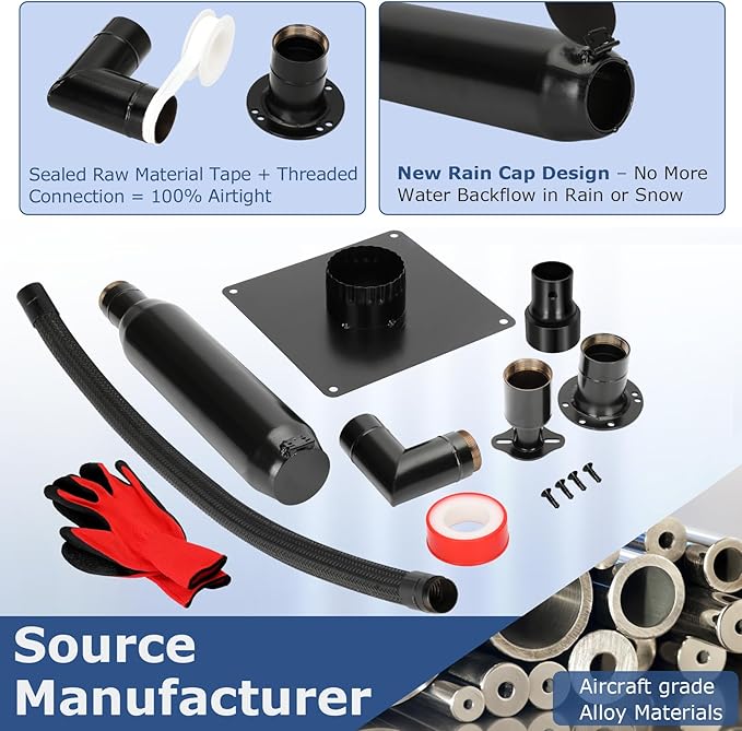 2025 Upgrade Generator Exhaust Extension Silencer Kit with Three Universal AdaptersThreaded ConnectorRain Cap and 90° Elbow–Leakproof Weatherproof &amp Flexible Muffler Upgrade for Portable Genera