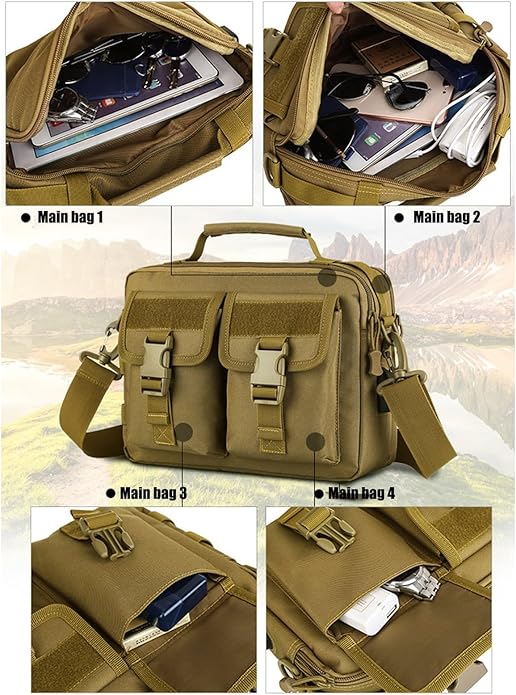 Tactical Messenger Bag Sling Crossbody for Men Multifunction Nylon Shoulder Briefcase Handbags with USB Port