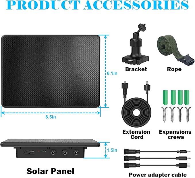 Trail Camera Solar Panel6W Solar Battery Charger Kit 6V/2A 9V/2A 12V/2A with 4000mAh Battery for Hunting CameraIP65 Waterproof Hunting Accessory1.7/2.1/1.35mm DC &ampUSB-C Connectors for Trail Cam