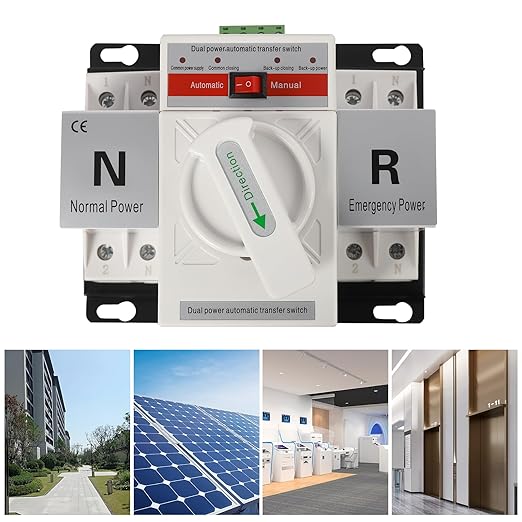(New) 2P 63A Dual Power Automatic Transfer Switch with Manual Changeover and Generator 110V White