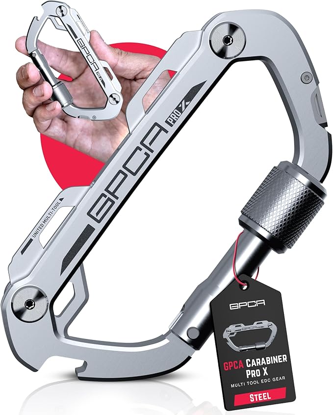GPCA Carabiner Multitool - Carabiner Heavy Duty Key Clip for Keys Bottle Opener Screwdriver Box Cutter Ruler Keychain Clip Keychain Organizer EDC Gear for Camping &amp Hiking - Gifts for Men