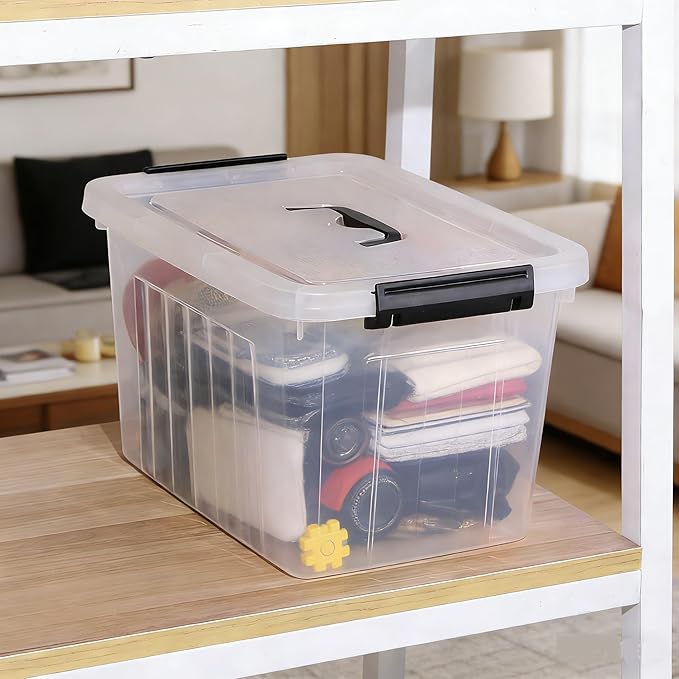 Zopnny 6-Pack 12 Quart Latch Box Stackable Organizer Bins with Latching Lids Clear Plastic Organization Containers for Closet Bedroom Shelving Units and Everyday Home Storage