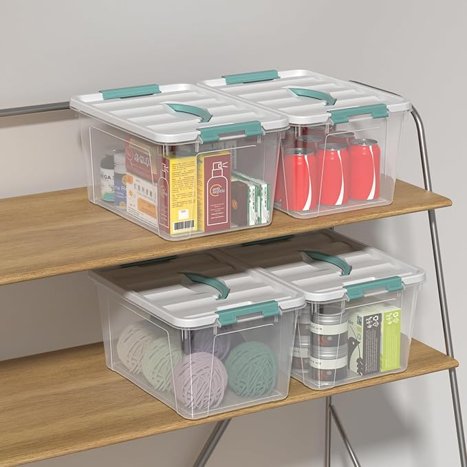 8 Packs 14 Quarts Latching Containers with Handles Please Clear Storage Boxes Totes