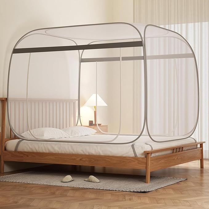 Pop-Up Mosquito Net Tent King Size Portable Folding Mosquito Net with Bottom for Bedroom &amp Outdoor Camping Double Zipper Doors Breathable Honeycomb Mesh Travel Bug Net for Family