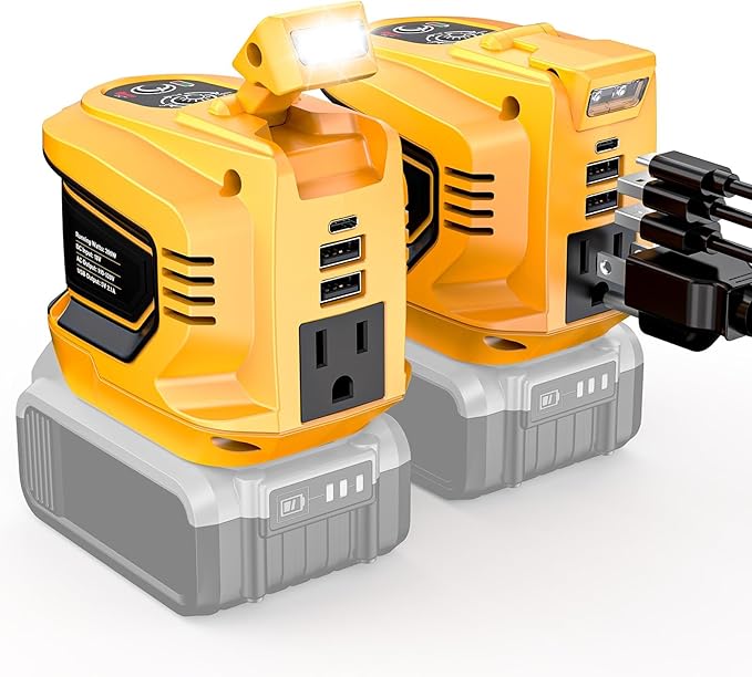 200W Power Inverter Compatible with DeWalt Battery Ecarke 2PCS DC 20V to AC 110V Battery Inverter Portable Power Station Generator Charger Adapter Powered Outlet 2 USB Ports &amp 1 Type-C &amp AC