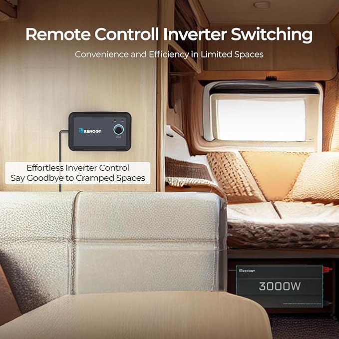 Renogy Inverter P2 3000W Pure Sine Wave Inverter 12V DC to 120V AC Converter for Home RV Truck Camping Trailer with Wired Remote Controller Support Li AGM SLD GEL FLD Batteries
