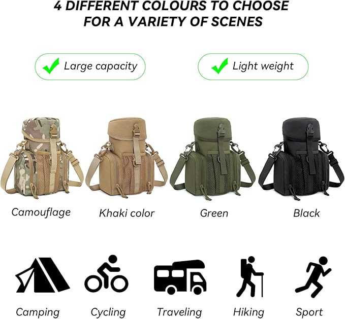Large Tactical Molle Water Bottles Bag Pouch with Strap Water Bottle Carrier Bag Molle Tactical Pouches for Backpack