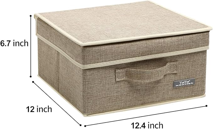 YueYue Small 4 Pack Fabric Stroage Box with Lids Linen Foldable Stroage Box with lids 4 Color Set 12.4in/12in/6.7in
