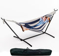 Double Cotton Hammock with Steel Stand for Outside Brazilian Style 450lbs Capacity Portable Indoor Outdoor Lounger with Carry Bag 2-Person Capacity Ideal for Backyard Garden Camping Blue