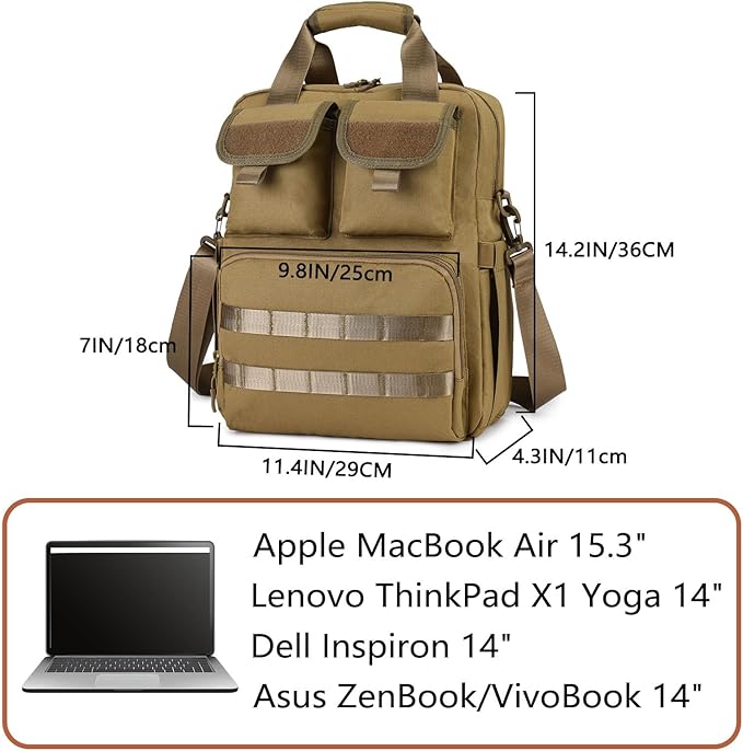 ArcEnCiel 12.9-14.2 Inch Laptop Tactical Messenger Bag Men MOLLE Sling Pack Briefcase Gear Handbags Utility Carry Satchel