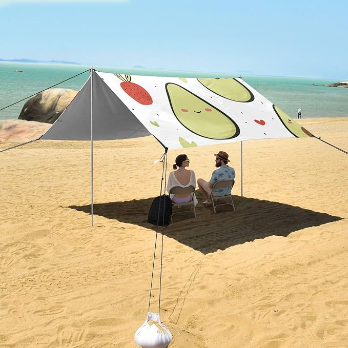 ALAZA Avocado Strawberry Heart Beach Tent Sun Shelter Portable Canopy Sunshade for Outdoor Camping Picnics Backyard Fun 10x9 ft