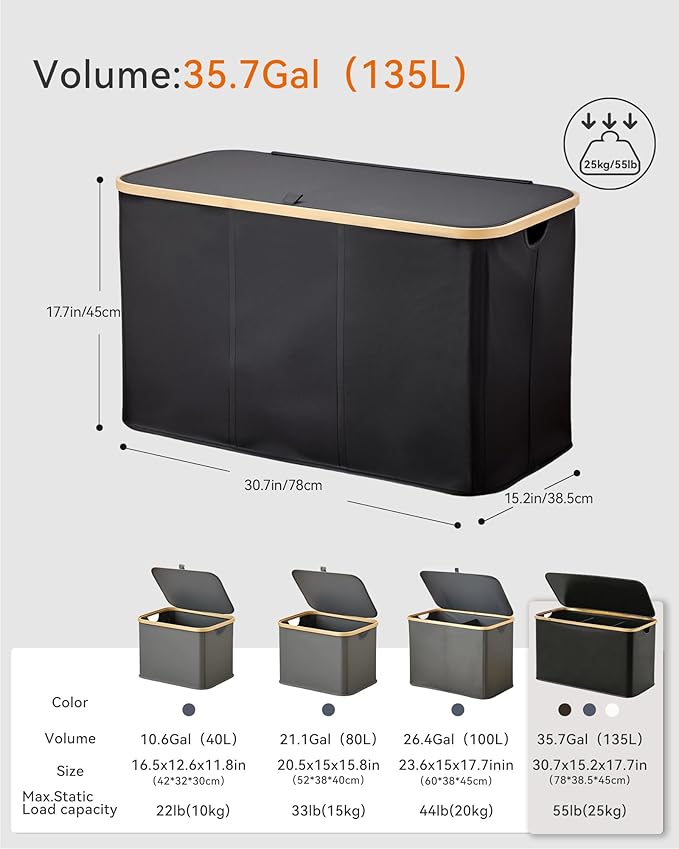 Storage Basket with Lid and Handles 135L Fabric Bin with Divider for Shelf Closet Toy Organization Collapsible Storage Organizer for Home Black