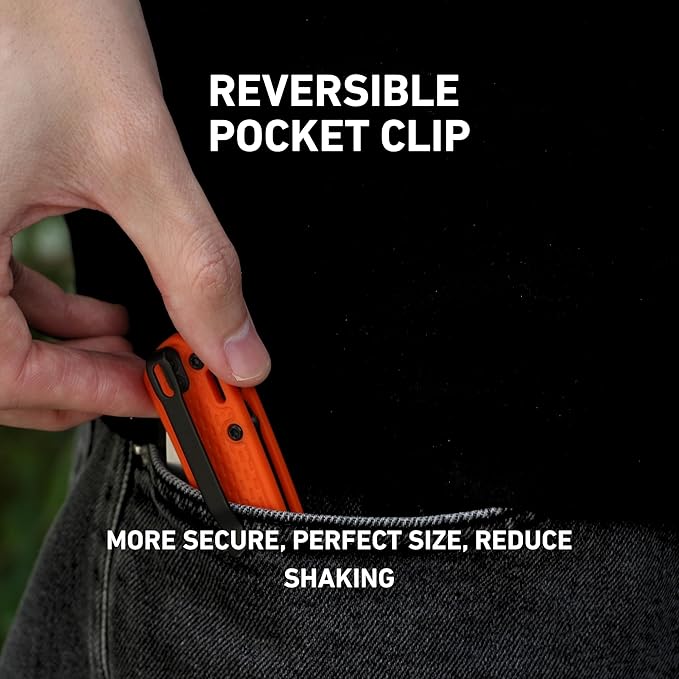 CJRB Pyrite-Light Manual Folding Knife with 3.34'' Upgraded AR-SFII Steel Blade Pocket Knives with Button Lock for Camping Hiking J1945 Orange