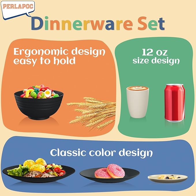 40 PCS Wheat Straw Dinnerware Set | Service for 8 Plastic Dishes Set Unbreakable Plates and Bowls Sets Drinking Glasses Dishwasher and Microwave Safe Dish Set for KItchen - Gray Stone